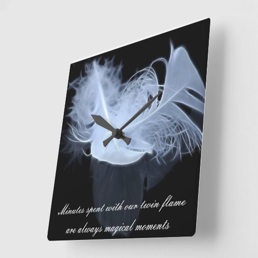 ツインの炎の羽と反射 スクエア壁時計 (傾斜)