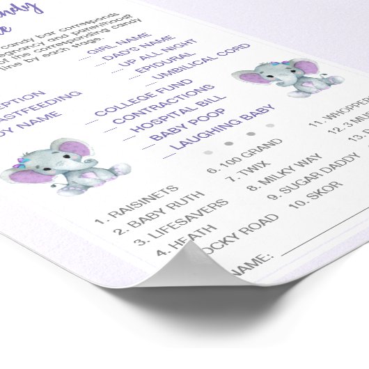 ツインはキャンディ赤ちゃんシャワーゲームゾウを推測 ポスター (角)