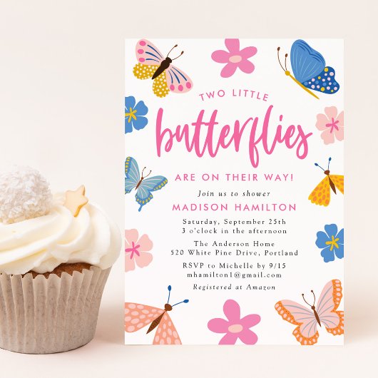 ツインべビーシャワーの為の"Two Little Butterflies" 招待状