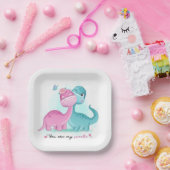 ツインアクアとピンクの恐竜 ペーパープレート (パーティー)