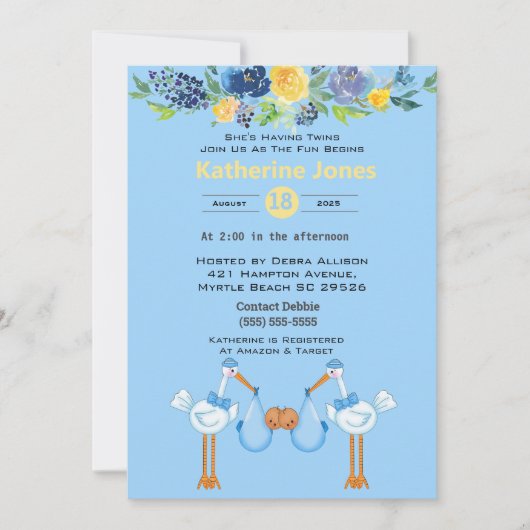 ツインアフリカンアメリカンボーイズベビーシャワー招待状 招待状 (正面)