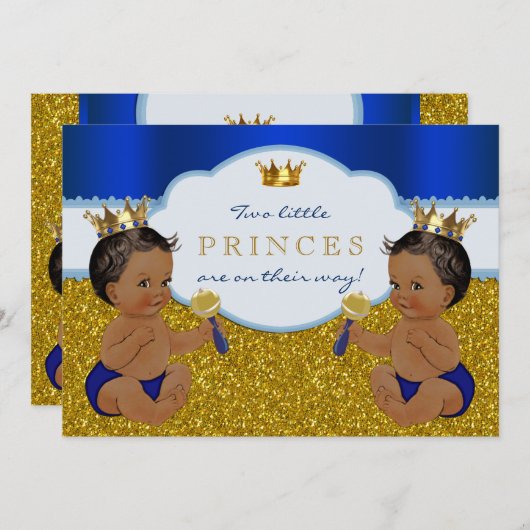 ツインアフリカ系アメリカ人プリンスベビーシャワー 招待状 (正面/裏面)
