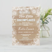 ツインウィンターベイビーシャワー招待状素朴ブルー 招待状 (スタンド正面)