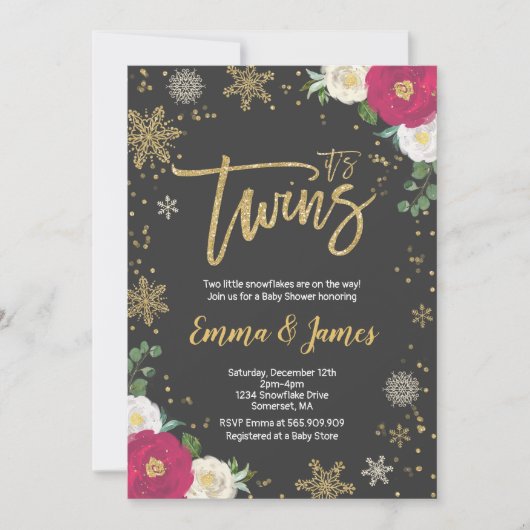 ツインウィンターベビーシャワー招待状ツインクリスマス 招待状 (正面)