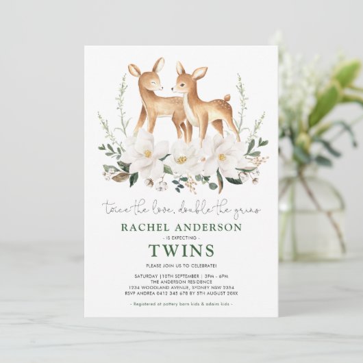 ツインエレガントディアホワイトフラワーベビーシャワー 招待状 (スタンド正面)