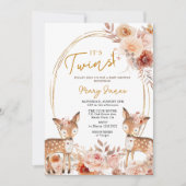 ツインエレガント鹿アイボリーベージュフラワーベビーシャワー 招待状 (正面)