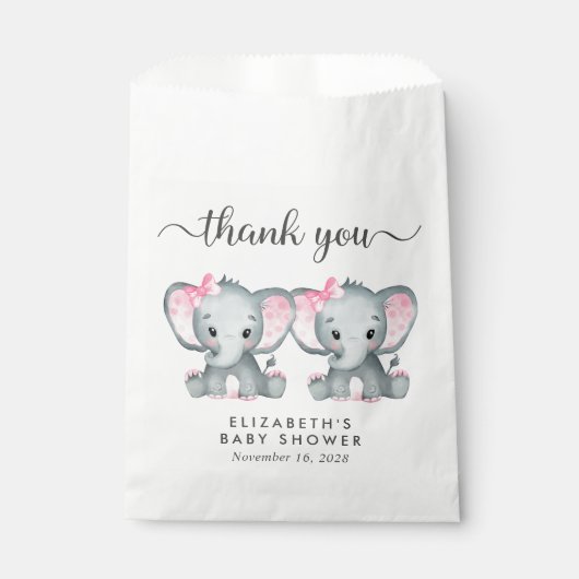 ツインエレファントベビーガールズシャワーありがとう フェイバーバッグ (正面)