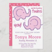 ツインエレファントベビーシャワー招待状（女の子） 招待状 (正面/裏面)