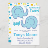 ツインエレファントベビーシャワー招待状(男の子) 招待状 (正面/裏面)