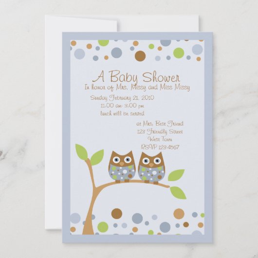 ツインオウルベイビーシャワー招待状 招待状 (正面)
