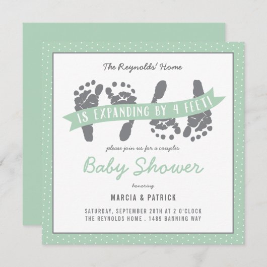 ツインカップルズシャワーセージ水玉模様 男女兼用 招待状 (正面/裏面)