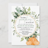 ツインカボチャの赤ちゃんシャワー、2つの小さなカボチャの秋 招待状 (正面)