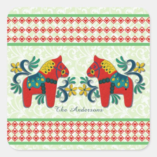 ツインカラフルスウェーデンダラホースクリスマスカスタム スクエアシール (正面)