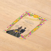 ツインカラフルフローラフィエスタ金ゴールドフレームミカンス アクリル招待状 (レイダウン)