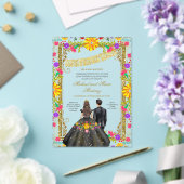 ツインカラフルフローラフィエスタ金ゴールドフレームミカンス アクリル招待状 (インサイチュ (ウェディング))