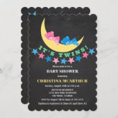 ツインガールとボーイテディベア赤ちゃんシャワー 招待状 (正面/裏面)