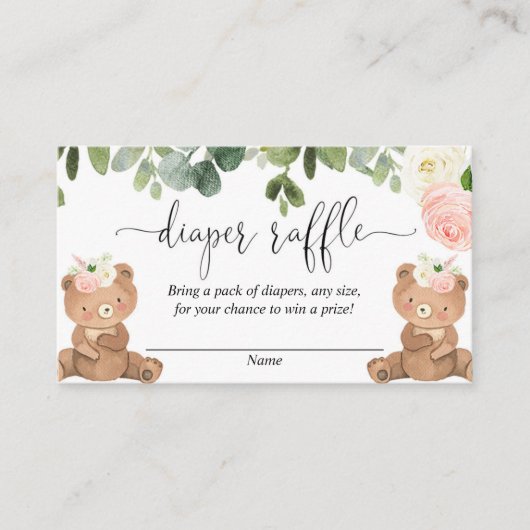 ツインガールのテディはベアーピンクのフローラおむつラッフル エンクロージャーカード (正面)