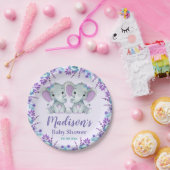 ツインガールエレファントベビーシャワー紙プレートフローラ ペーパープレート (パーティー)