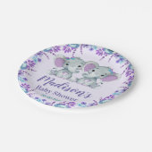 ツインガールエレファントベビーシャワー紙プレートフローラ ペーパープレート (アングル)