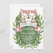 ツインガールキツネベビーシャワー招待状 招待状 (正面/裏面)