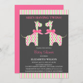 ツインガールキリン赤ちゃんシャワー 招待状 (正面/裏面)