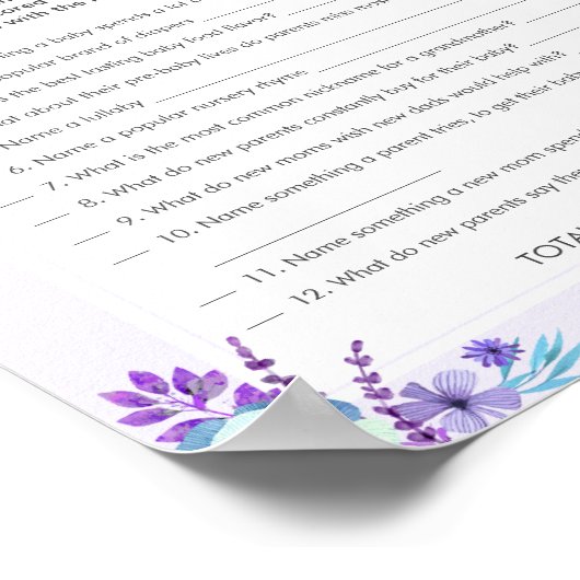 ツインガールサーベイが赤ちゃんシャワーゲームパープルティール(緑がかった色) ポスター (角)