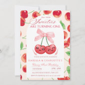 ツインガールズさくらんぼファースト1stエイジ誕生日 招待状 (正面)