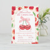 ツインガールズさくらんぼファースト1stエイジ誕生日 招待状 (スタンド正面)