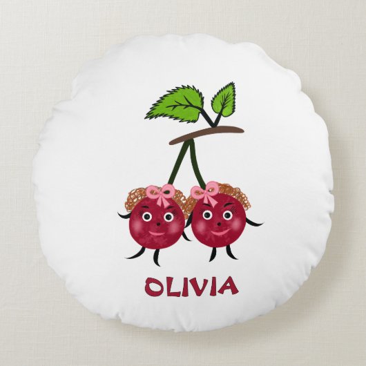 ツインガールズさくらんぼ ラウンドクッション (正面)