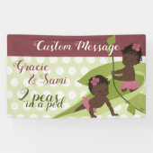 ツインガールズの誕生日またはベビーシャワーのバナー 横断幕 (横)