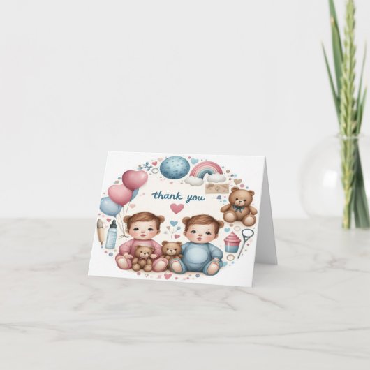 ツインガールズや新生児ギフトに感謝 サンキューカード (正面)