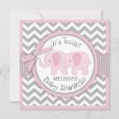 ツインガールズエレファントシェブロンプリントベビーシャワー 招待状 (正面)