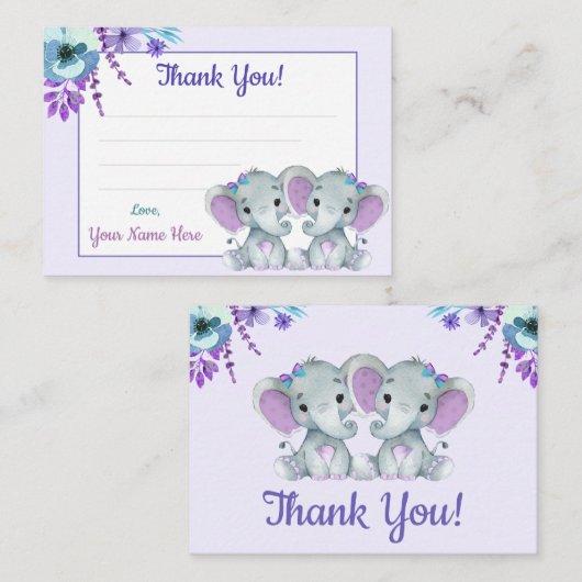 ツインガールズエレファントパープルティール（緑がかった色） 名刺 (正面/裏面)