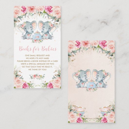 ツインガールズエレファントピンクのフローラ茶が本を持ってくる エンクロージャーカード (正面/裏面)