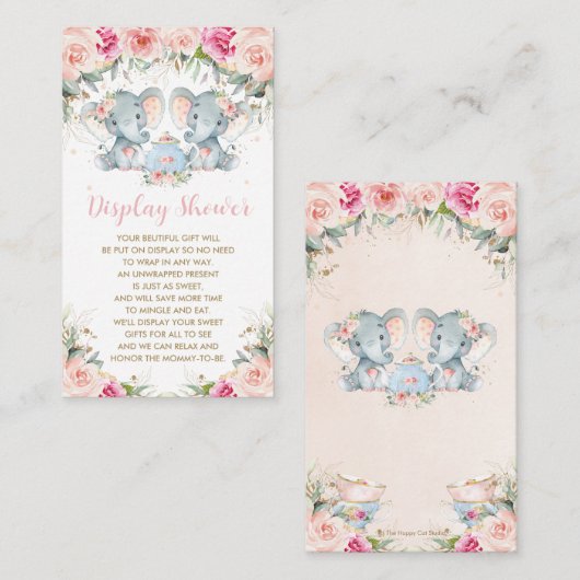 ツインガールズエレファントピンクフローラティーディスプレイシャワー エンクロージャーカード (正面/裏面)