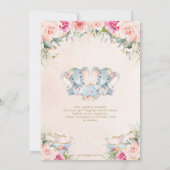 ツインガールズエレファント赤面フローラティーベイビーシャワー 招待状 (裏面)