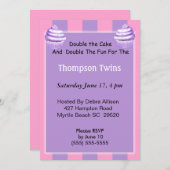 ツインガールズカップケーキ誕生日招待状 招待状 (正面/裏面)