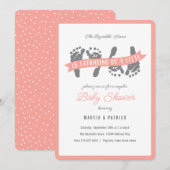 ツインガールズカップルピンクピーチシャワーベビーシャワー 招待状 (正面/裏面)