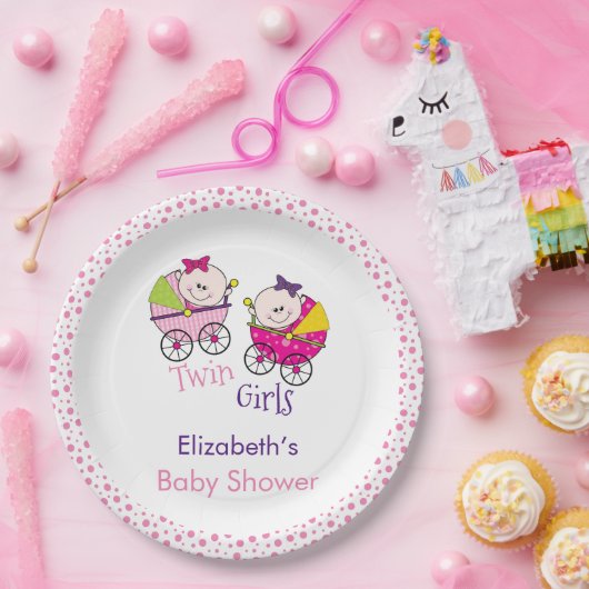 ツインガールズキャリッジベビーシャワー ペーパープレート (パーティー)