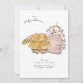 ツインガールズキュート衣服赤ちゃんシャワー招待状 招待状 (正面)