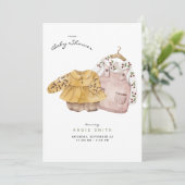 ツインガールズキュート衣服赤ちゃんシャワー招待状 招待状 (スタンド正面)