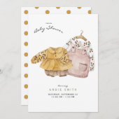 ツインガールズキュート衣服赤ちゃんシャワー招待状 招待状 (正面/裏面)