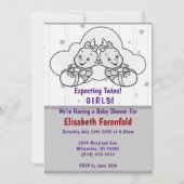 ツインガールズクラウドベビーシャワーグレー 招待状 (正面)