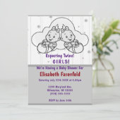 ツインガールズクラウドベビーシャワーグレー 招待状 (スタンド正面)