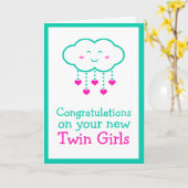 ツインガールズグリーティングカードおめでとうございます カード (黄色い花)