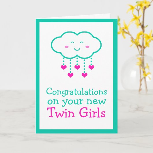 ツインガールズグリーティングカードおめでとうございます カード (黄色い花)