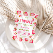 ツインガールズストロベリーピンク緑かわいい赤ちゃんシャワー 招待状