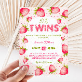 ツインガールズストロベリーピンク緑かわいい赤ちゃんシャワー 招待状