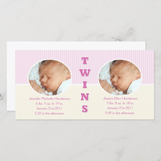 ツインガールズダブル新生児フォトカード 案内状 (正面/裏面)