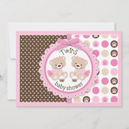 ツインガールズテディベアーズタトゥスベビーシャワー 招待状 (正面)